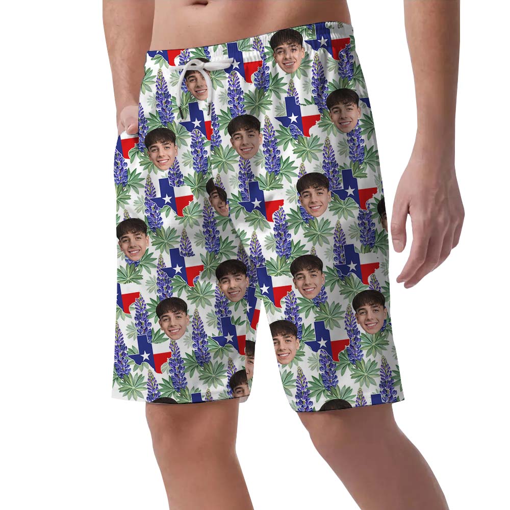Bluebonnet Texas Custom Men Swim Trunks With Faces