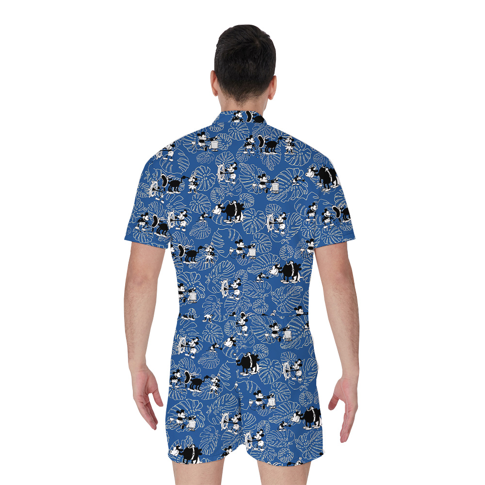 Tropical Steamboat Willie Mickey Blue Classic Hawaiian Romper For Men
