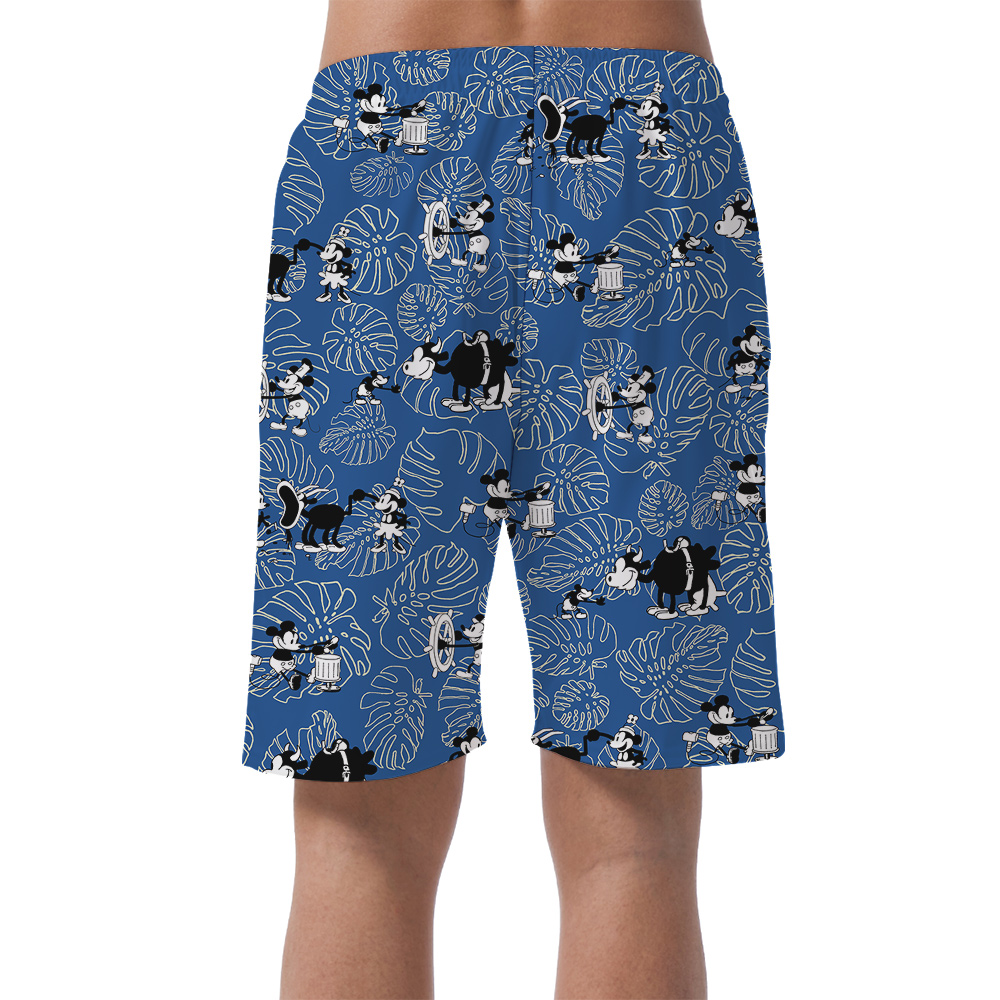 Classic Mickey Steamboat Willie Blue Hawaiian Summer Shorts For Men