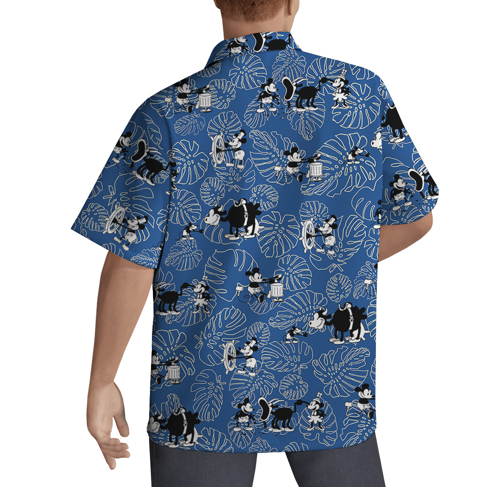 Cute Mickey Steamboat Willie 1928 Classic Blue Aloha Shirt