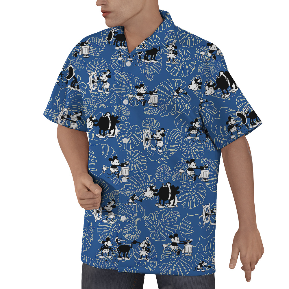 Cute Mickey Steamboat Willie 1928 Classic Blue Aloha Shirt