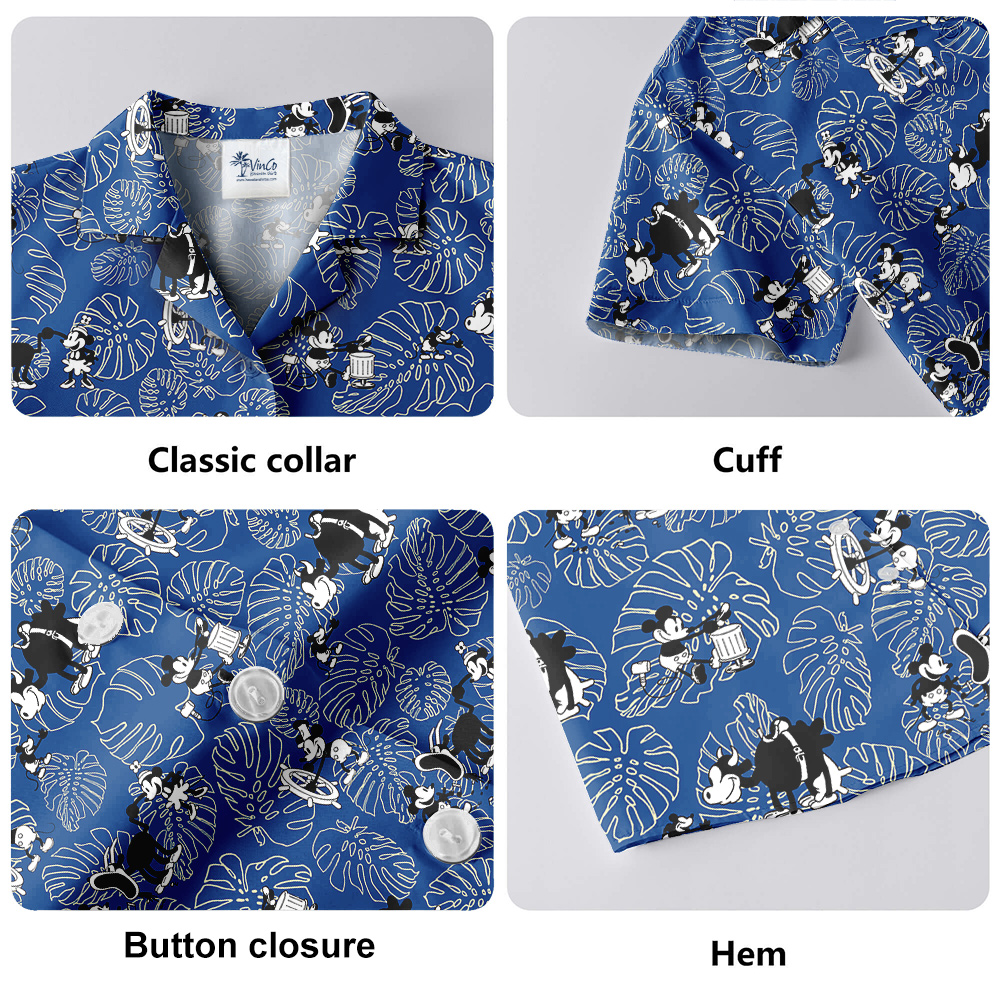 Cute Mickey Steamboat Willie 1928 Classic Blue Aloha Shirt