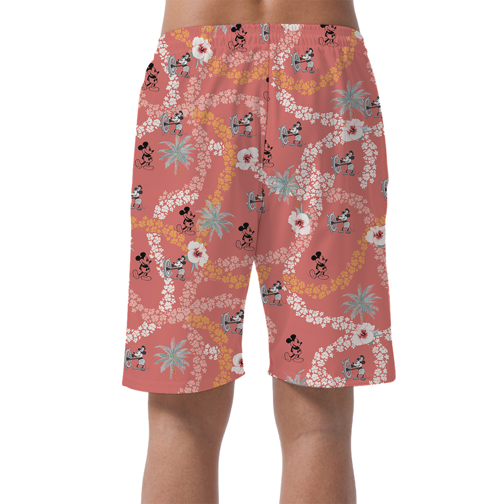 Steamboat Willie Mickey Hibiscus Vintage Hawaiian Beach Shorts For Men