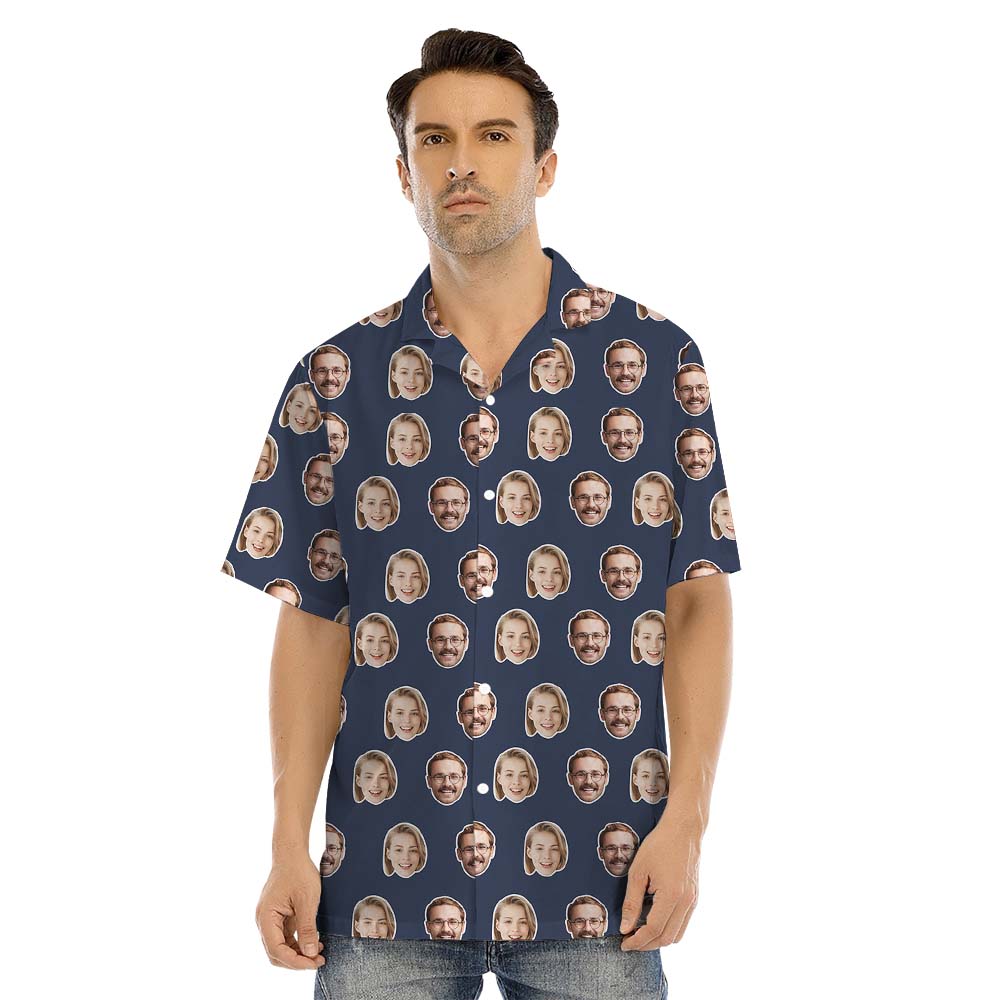 Custom Navy Matching Hawaiian Shirt With Multiple Faces