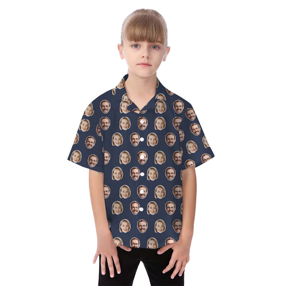 Custom Navy Matching Hawaiian Shirt With Multiple Faces