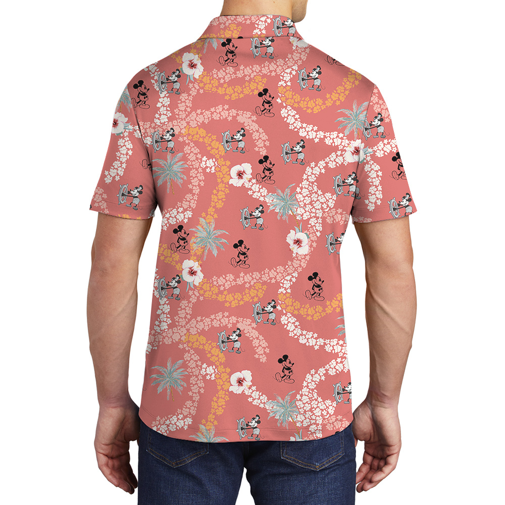 Vintage Hibiscus Steamboat Willie Mickey Hawaiian Polo Shirt