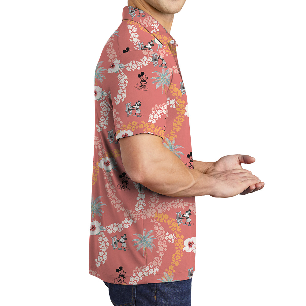 Vintage Hibiscus Steamboat Willie Mickey Hawaiian Polo Shirt