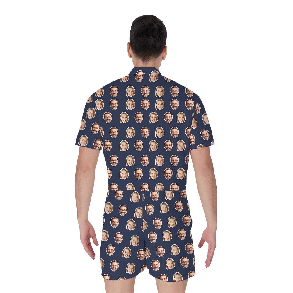 Custom Multiple Faces Male Romper Navy