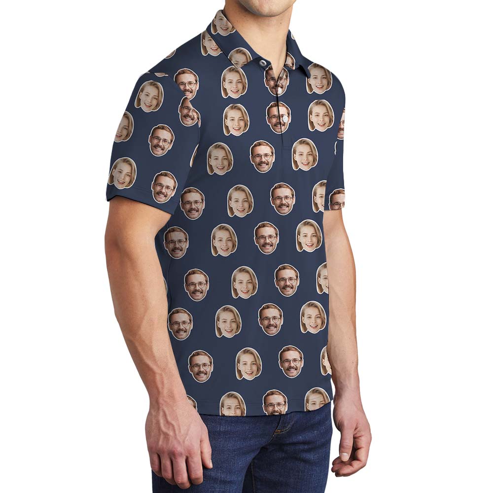 Custom Men's Collared Polo Shirt With Faces