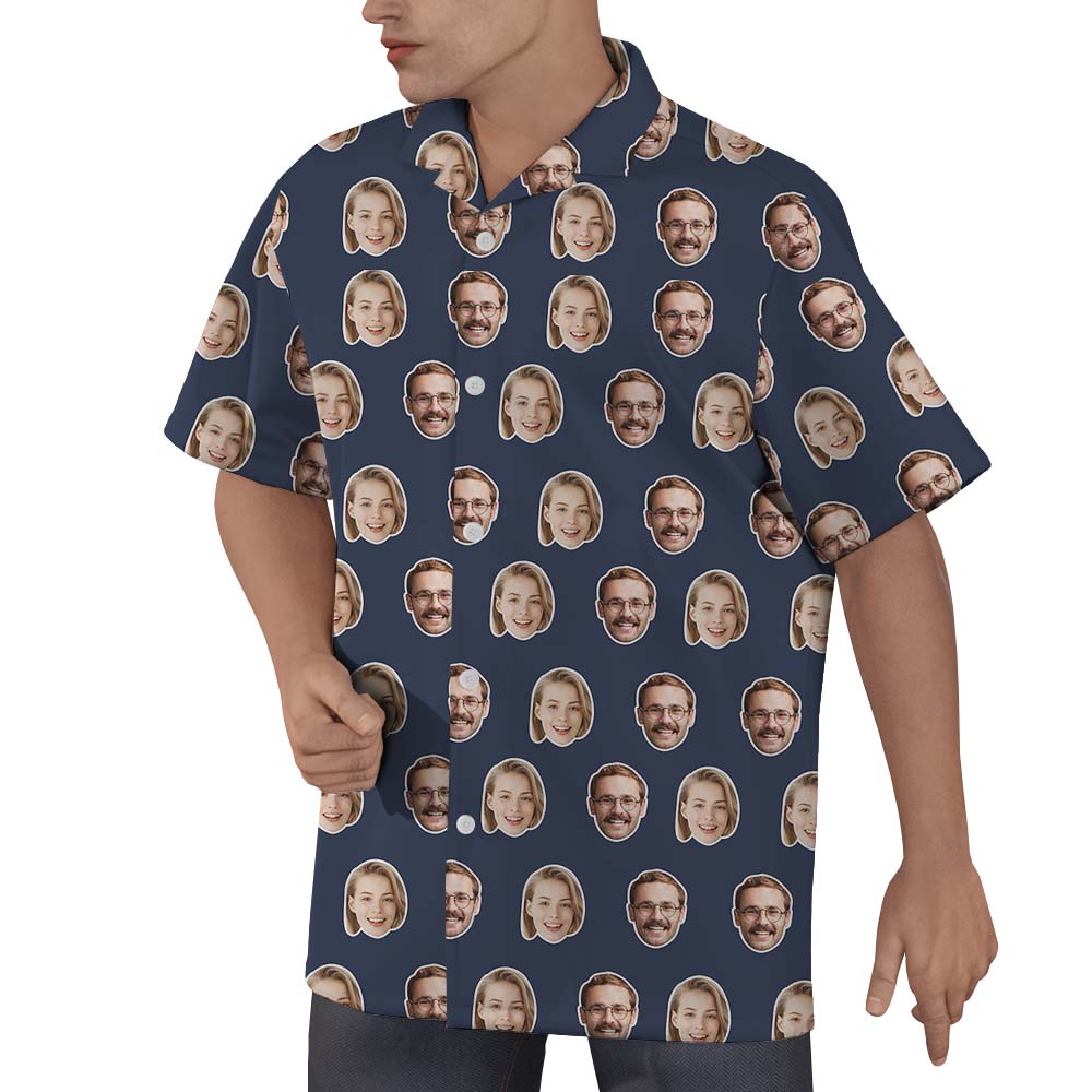 Multiple Faces On Button Hawaiian Shirt For Men