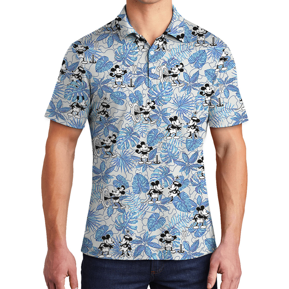 Retro Blue Tropical Mickey 1928 Edition Polo Shirt for Men - variant image 1