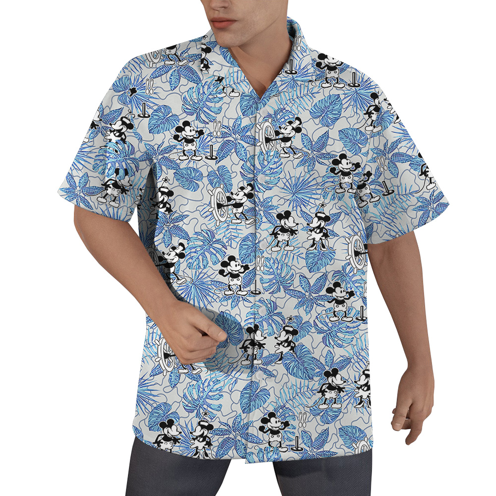 Blue Tropical Steamboat Willie 1928 Hawaiian Shirt for Men - variant image 1