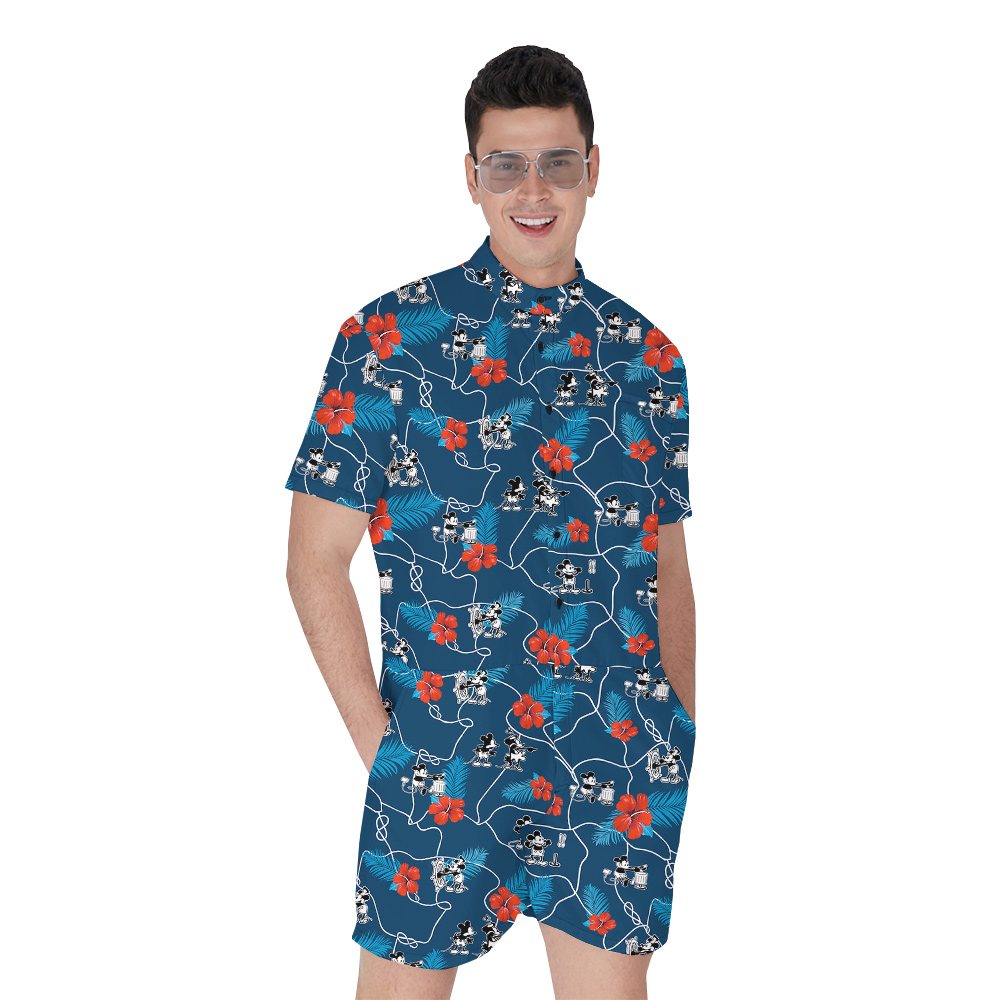 Classic Navy Floral Mickey Steamboat Willie Men Romper - variant image 1