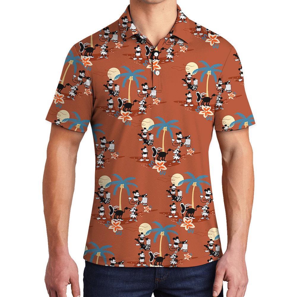 Classic Orange Mickey 1928 Hawaiian Polo Shirt for Men - variant image 1