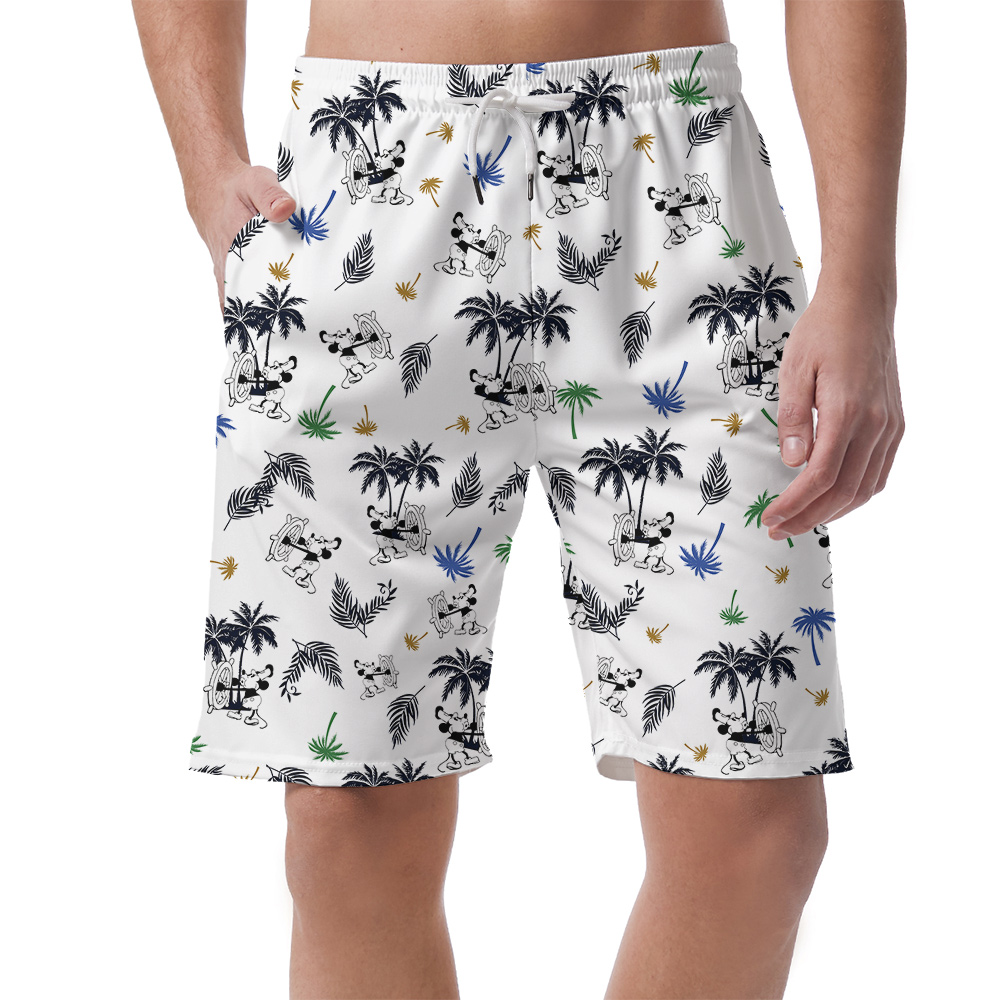 White Steamboat Mickey Palm Hawaiian Short for Men - variant image 1