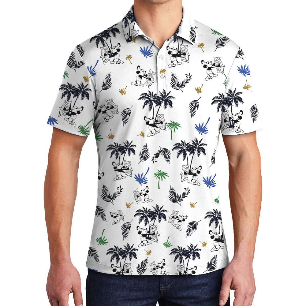 White Mickey 1928 Edition Palm Tree Hawaiian Polo Shirt for Men - variant image 1