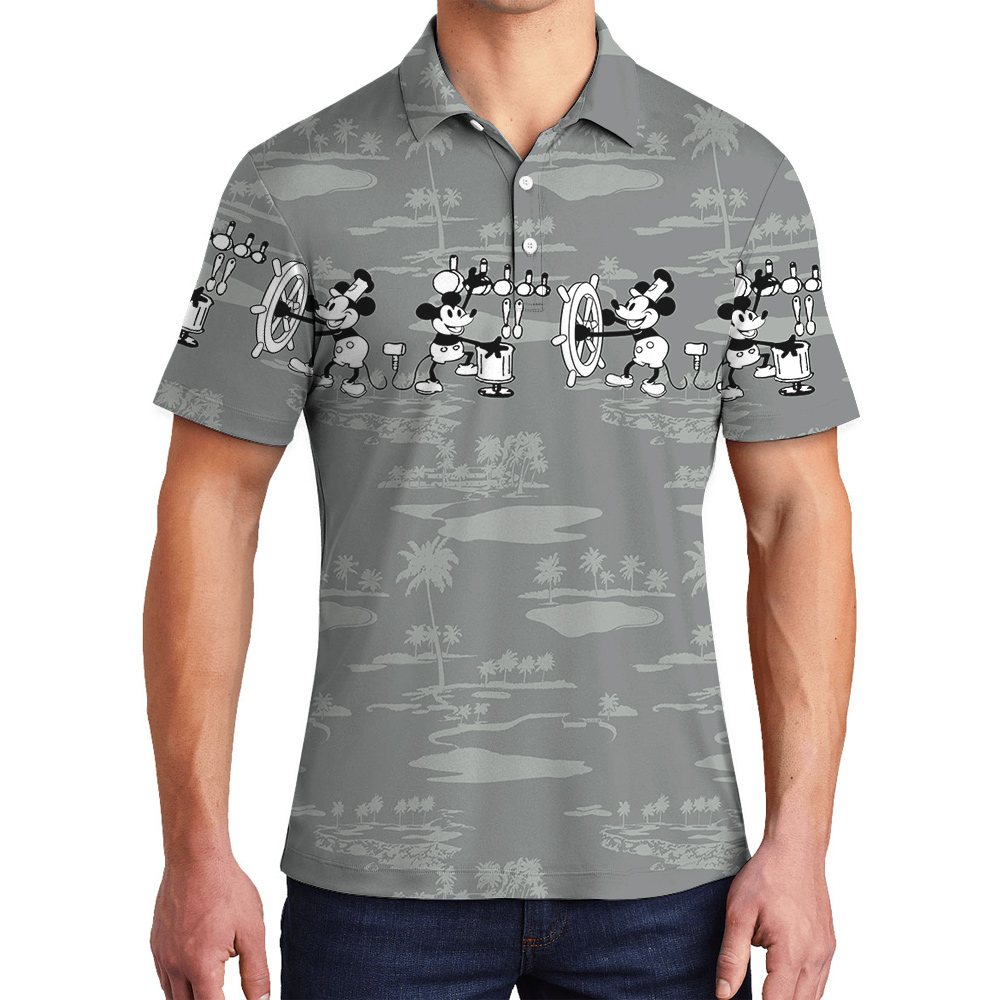 White Mickey Steamboat Willie Tropical Polo Shirt for Men - variant image 1