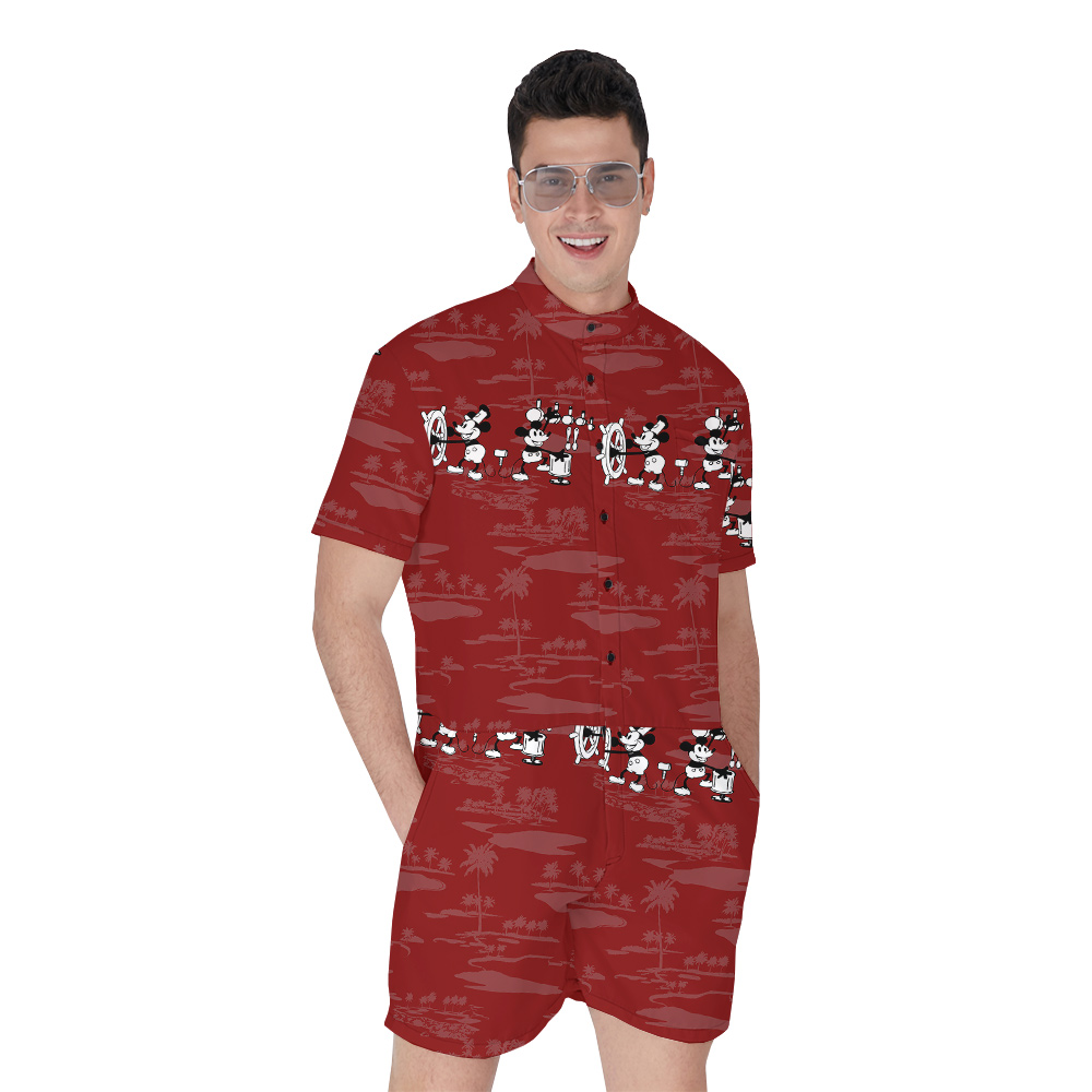 Red Mickey Steamboat Willie Hawaiian Mens Romper - variant image 1