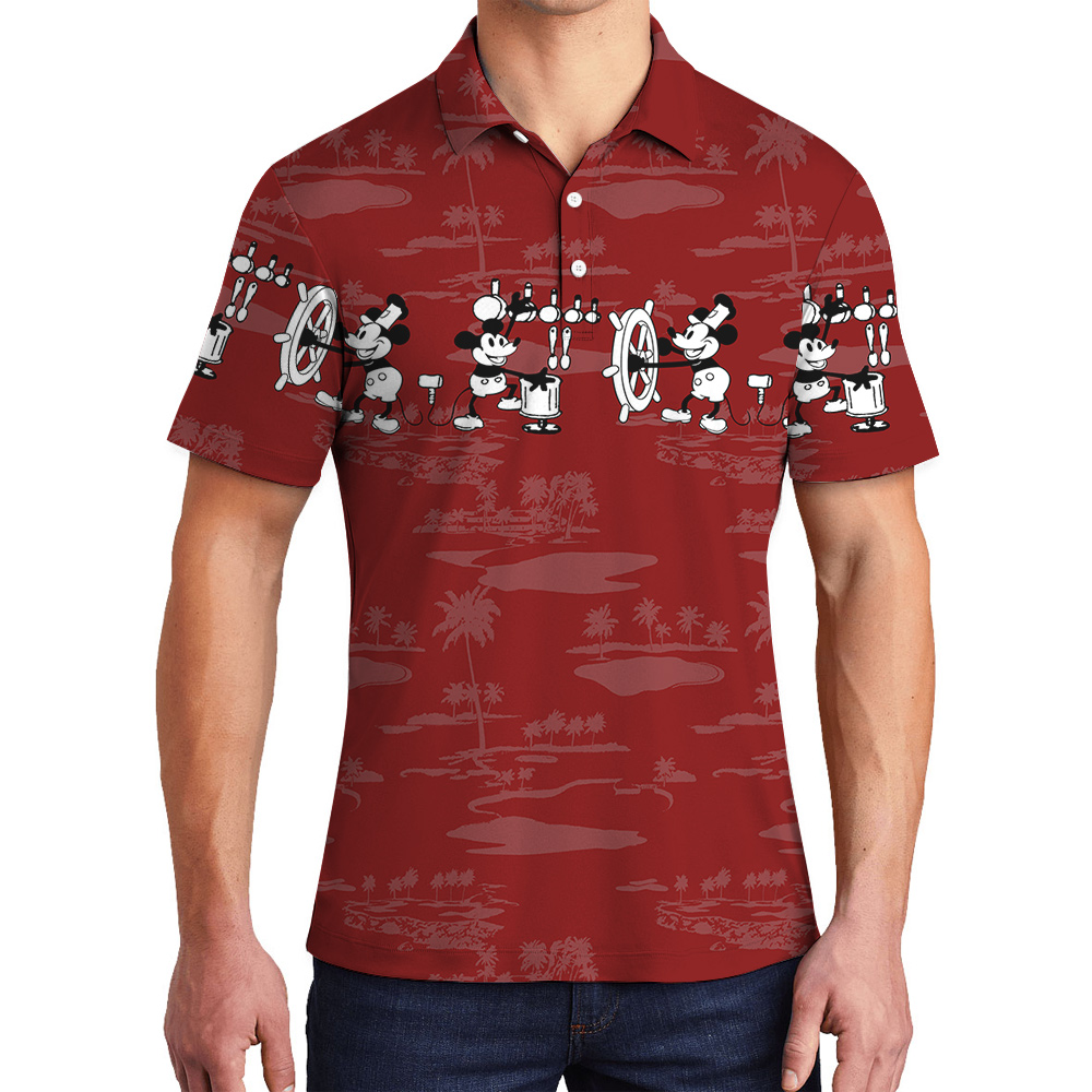 Red Mickey Steamboat Willie Aloha Polo Shirt for Men - variant image 1