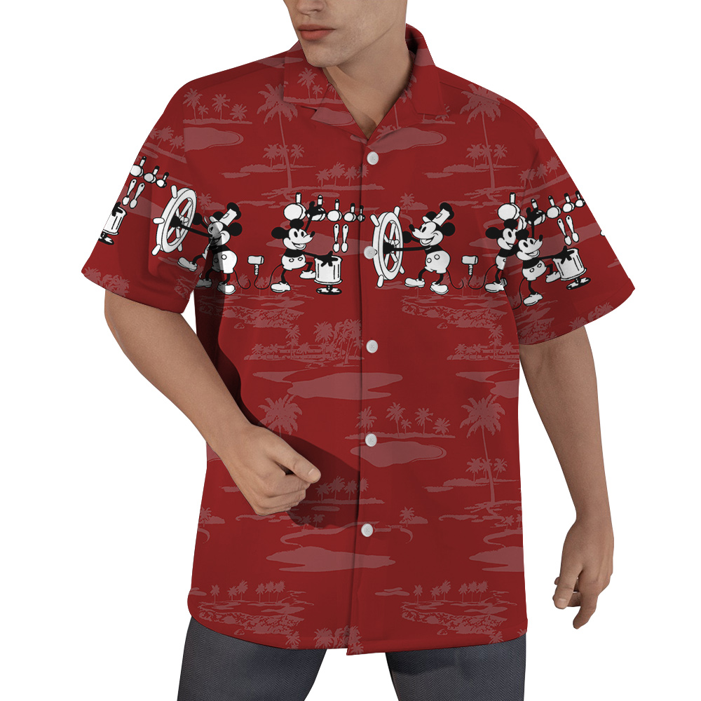 Red Steamboat Willie Mickey Hawaiian Shirt for Men - variant image 1