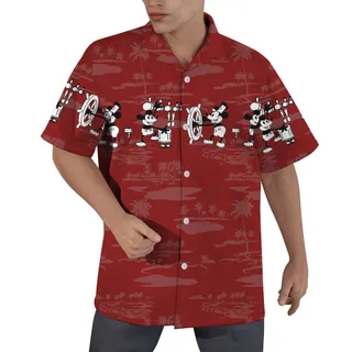 Red Steamboat Willie Mickey Hawaiian Shirt for Men