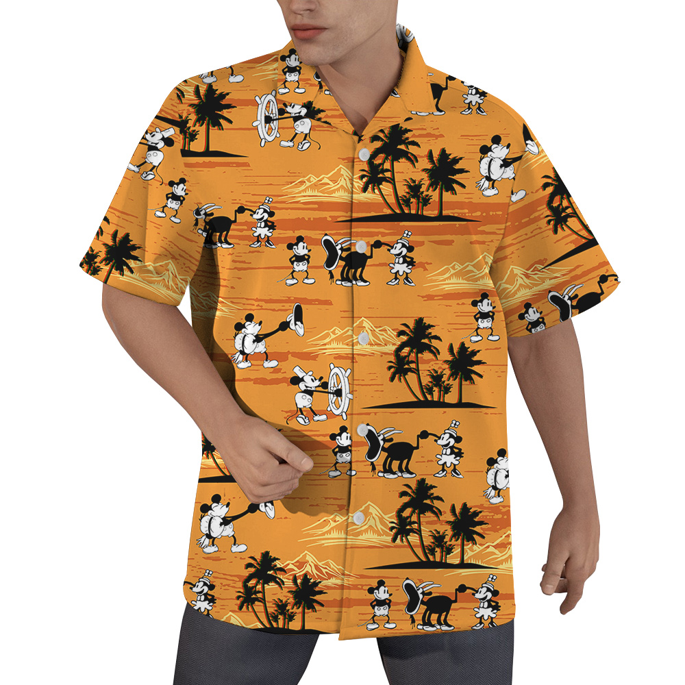 1928 Mickey Steamboat Willie Yellow Palm Tree Hawaiian Shirt for Men - variant image 1