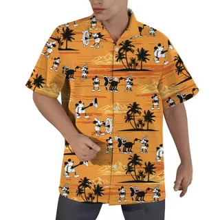 1928 Mickey Steamboat Willie Yellow Palm Tree Hawaiian Shirt for Men