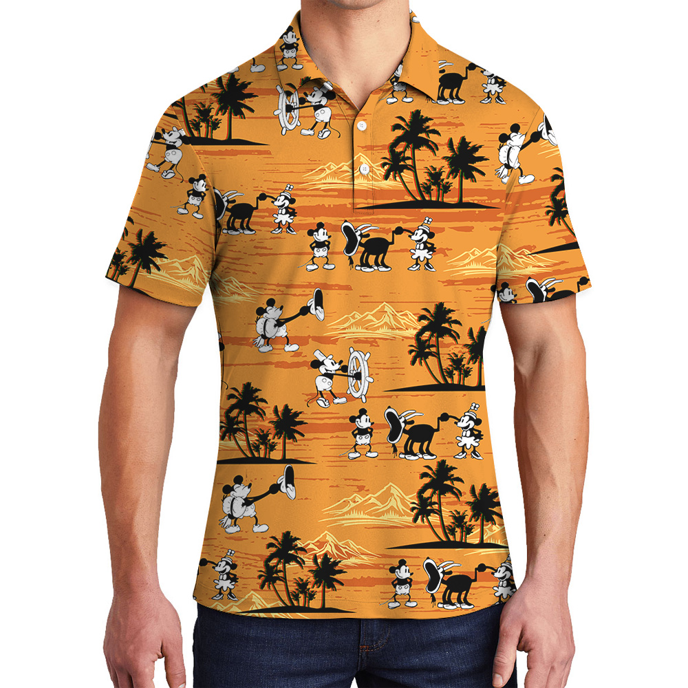 Yellow Palm Tree Steamboat Mickey 1928 Aloha Polo Shirt for Men - variant image 1