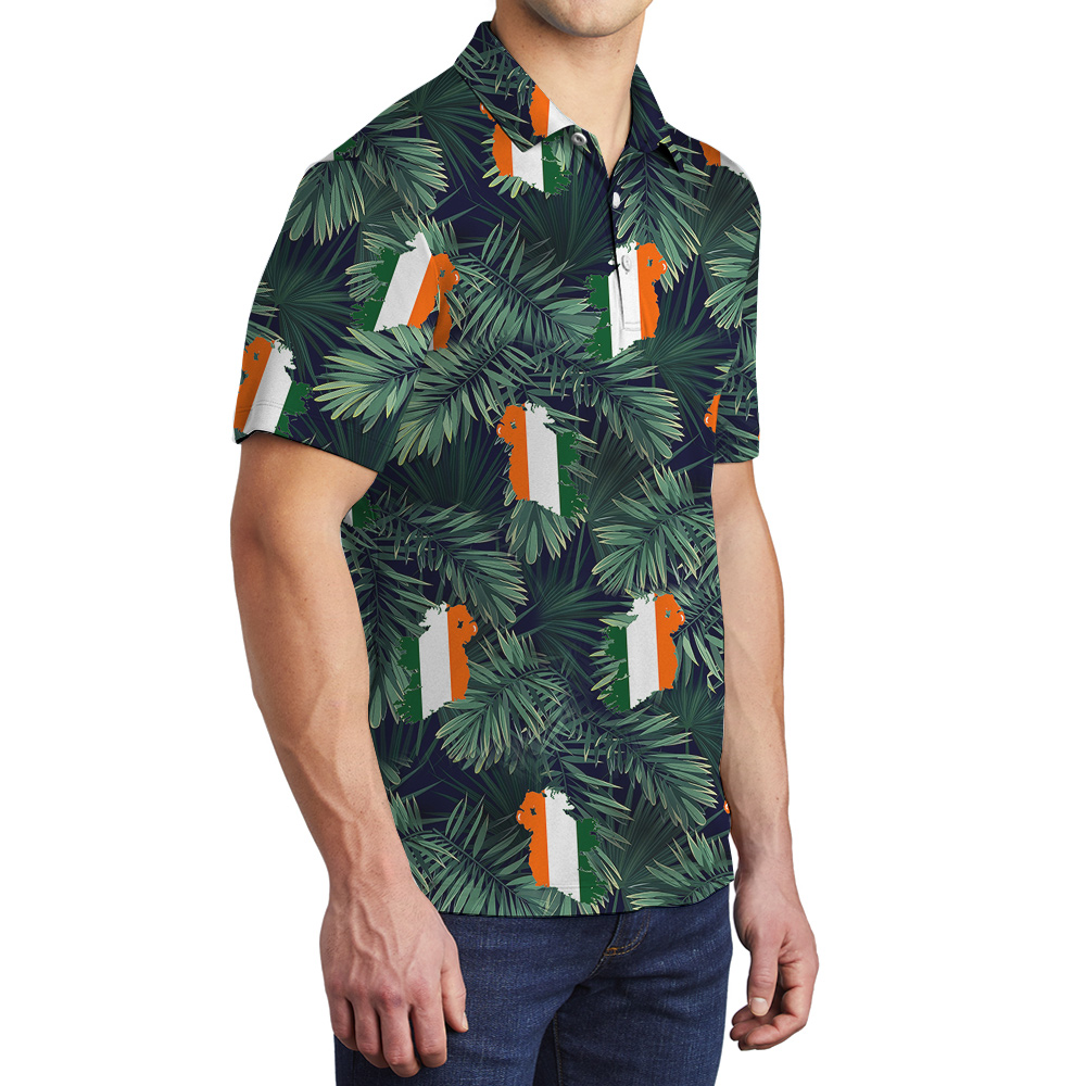 Tropical Irish Charm Flag St. Patricks Day Polo Shirt for Men