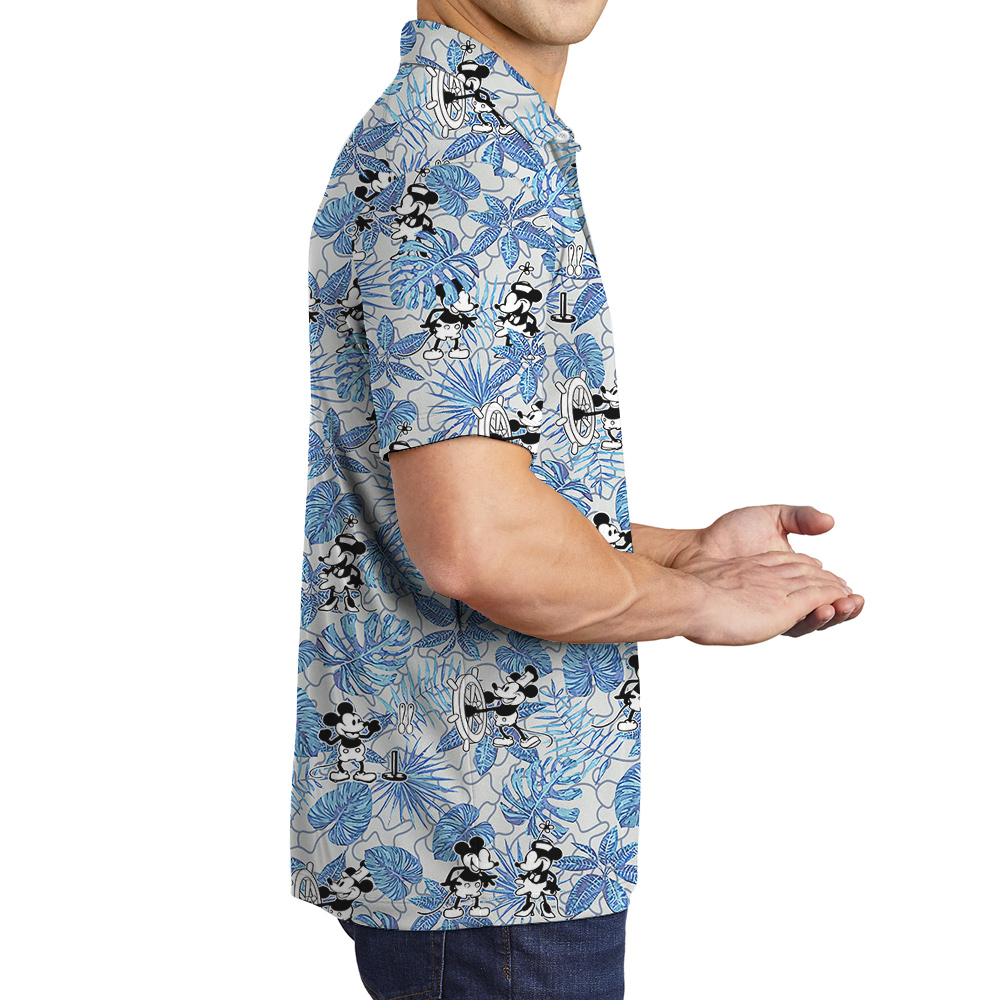 Retro Blue Tropical Mickey 1928 Edition Polo Shirt for Men