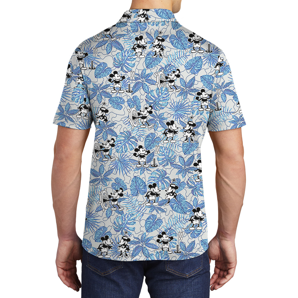 Retro Blue Tropical Mickey 1928 Edition Polo Shirt for Men