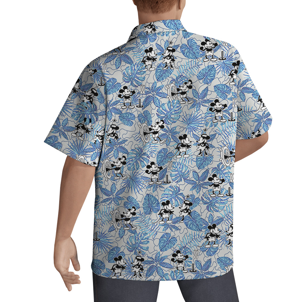 Blue Tropical Steamboat Willie 1928 Hawaiian Shirt for Men