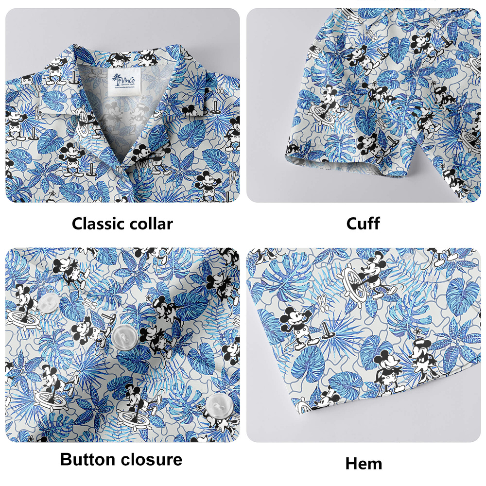 Blue Tropical Steamboat Willie 1928 Hawaiian Shirt for Men