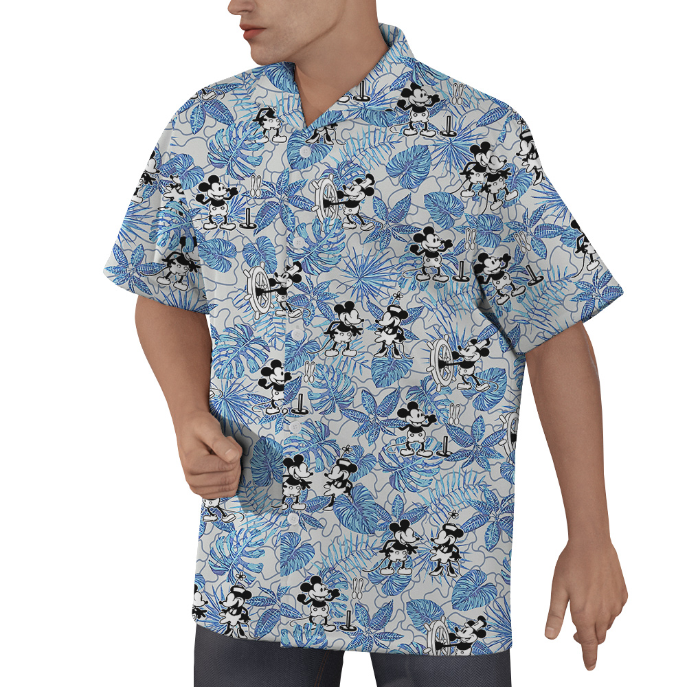 Blue Tropical Steamboat Willie 1928 Hawaiian Shirt for Men