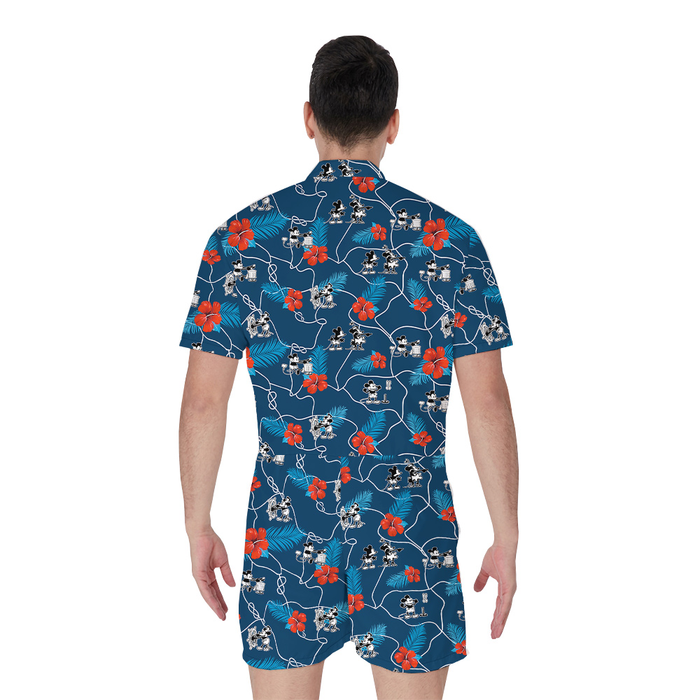 Classic Navy Floral Mickey Steamboat Willie Men Romper