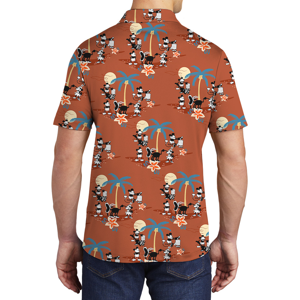 Classic Orange Mickey 1928 Hawaiian Polo Shirt for Men