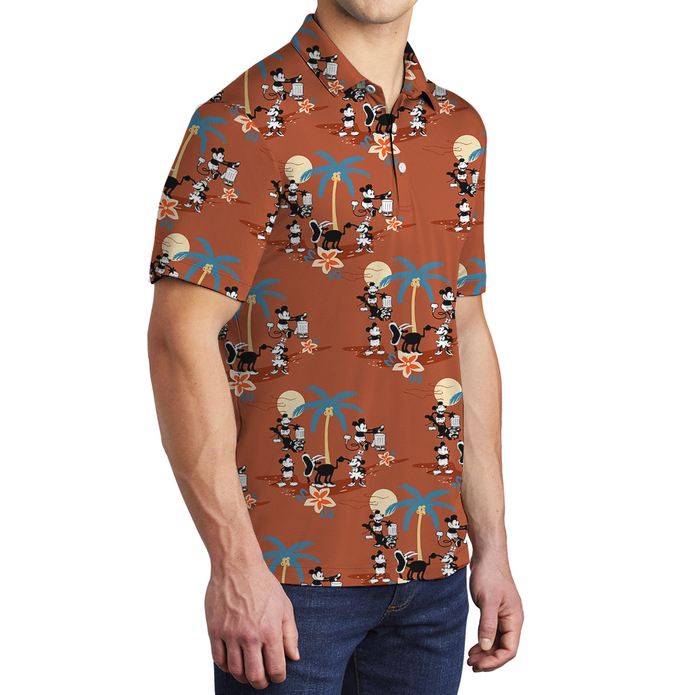 Classic Orange Mickey 1928 Hawaiian Polo Shirt for Men