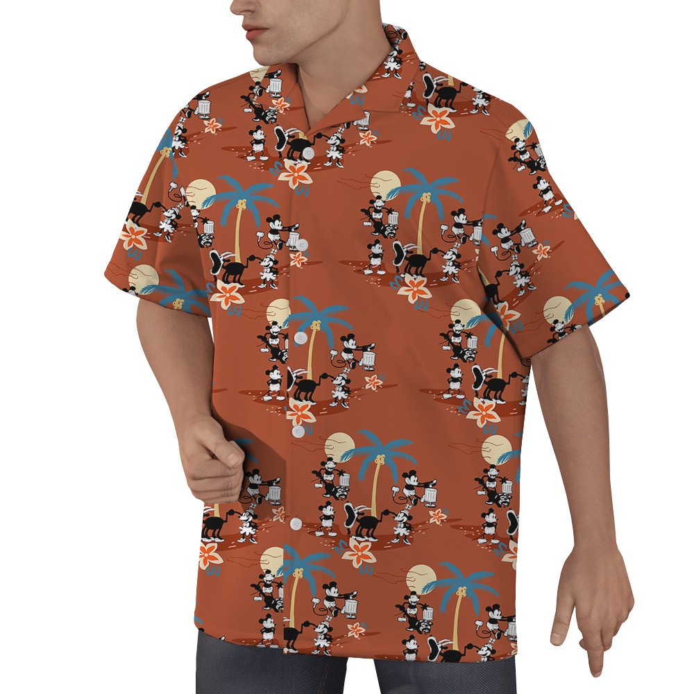 Orange Mickey Steamboat Willie Hawaiian Shirt for Men