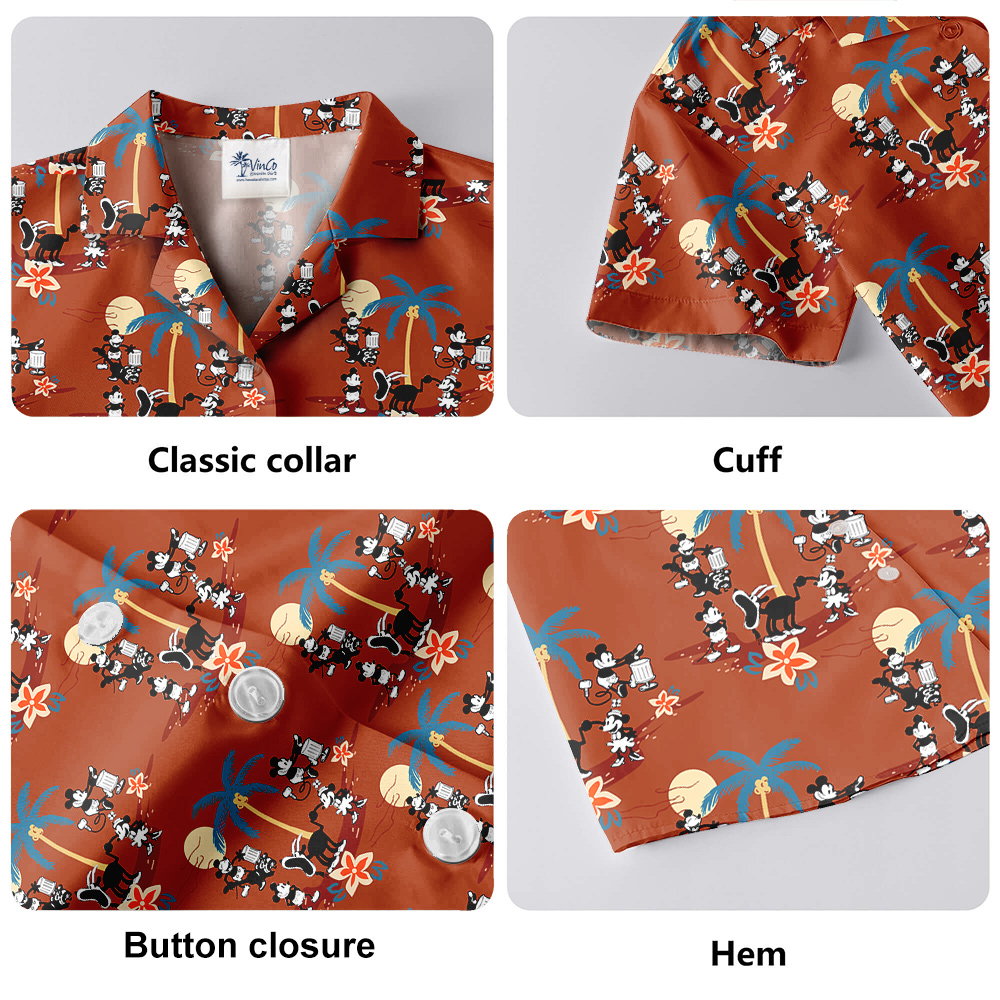 Orange Mickey Steamboat Willie Hawaiian Shirt for Men