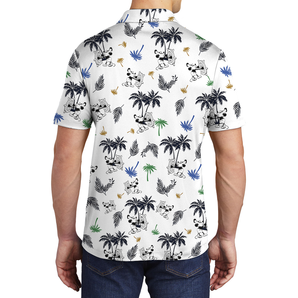 White Mickey 1928 Edition Palm Tree Hawaiian Polo Shirt for Men
