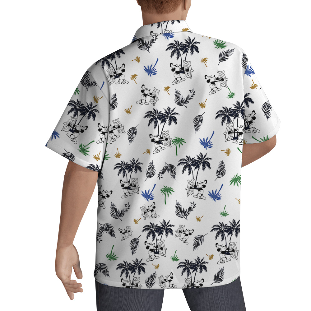White Tropical Mickey Steamboat Willie Aloha Shirt for Men