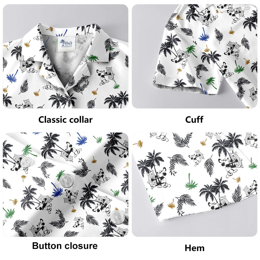 White Tropical Mickey Steamboat Willie Aloha Shirt for Men