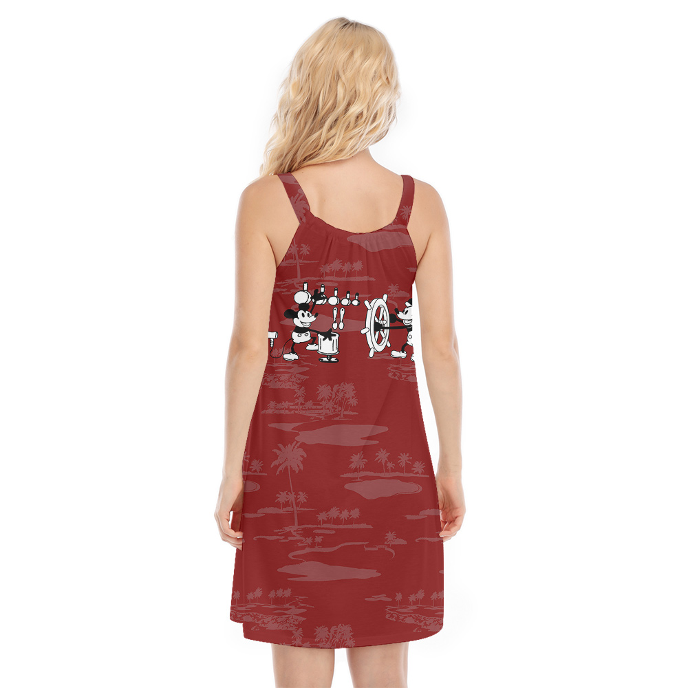 Vintage Mickey Steamboat Willie Red Hawaiian Cami Dress