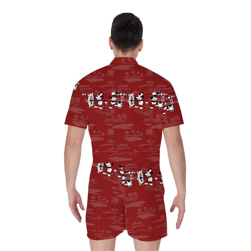 Red Mickey Steamboat Willie Hawaiian Mens Romper