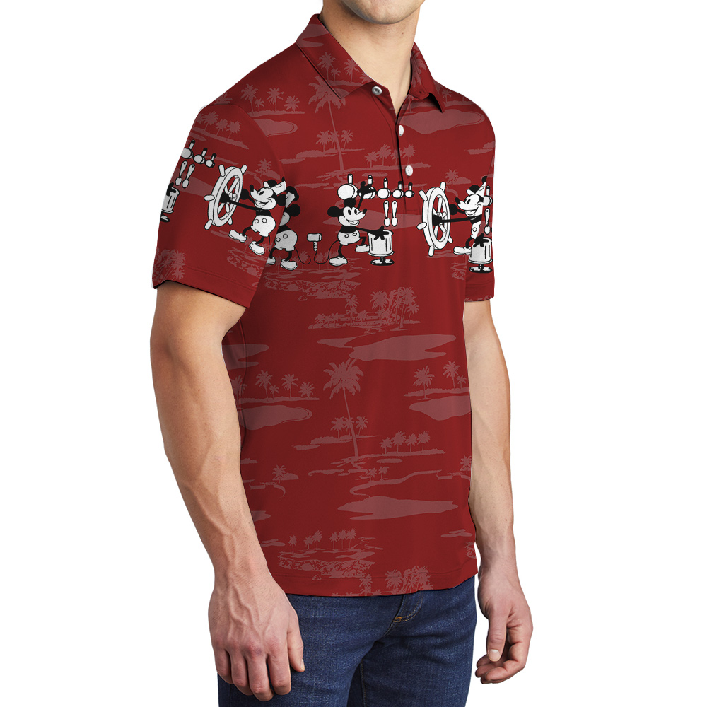 Red Mickey Steamboat Willie Aloha Polo Shirt for Men
