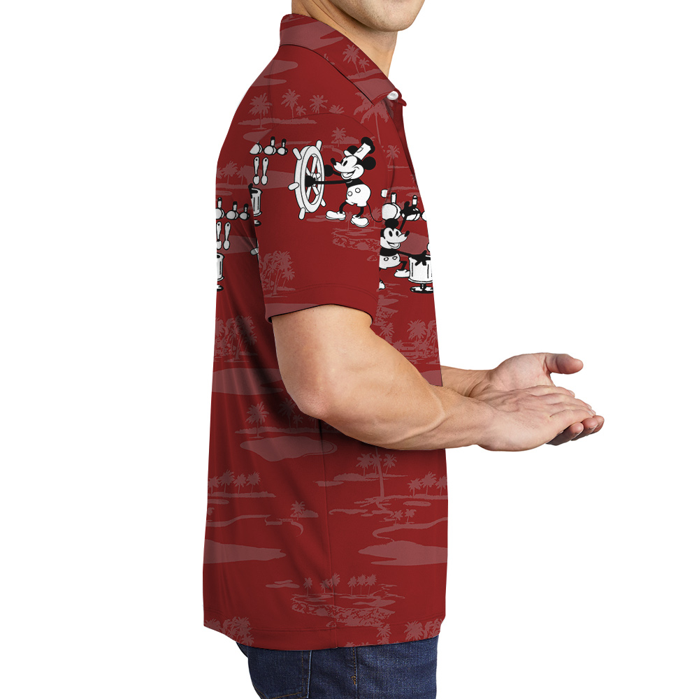 Red Mickey Steamboat Willie Aloha Polo Shirt for Men