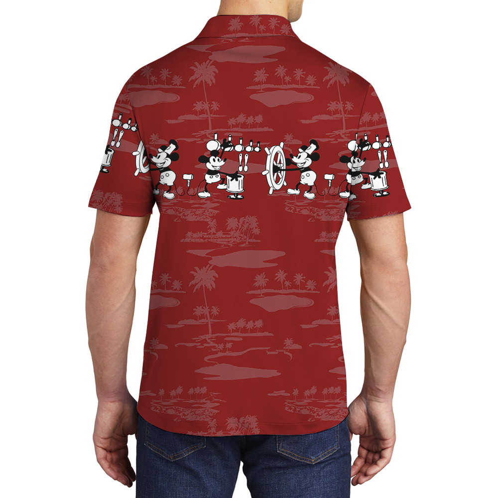 Red Mickey Steamboat Willie Aloha Polo Shirt for Men