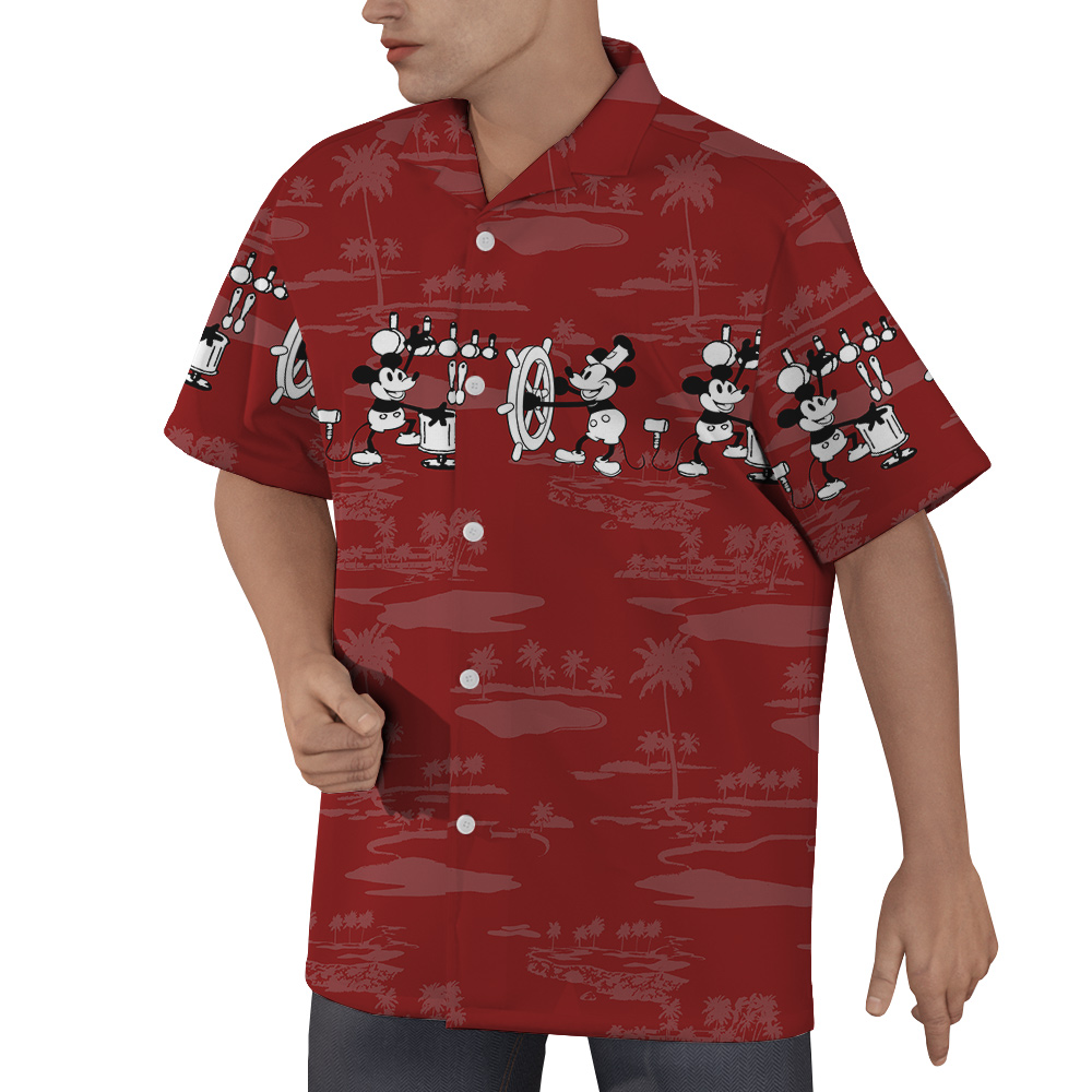 Red Steamboat Willie Mickey Hawaiian Shirt for Men