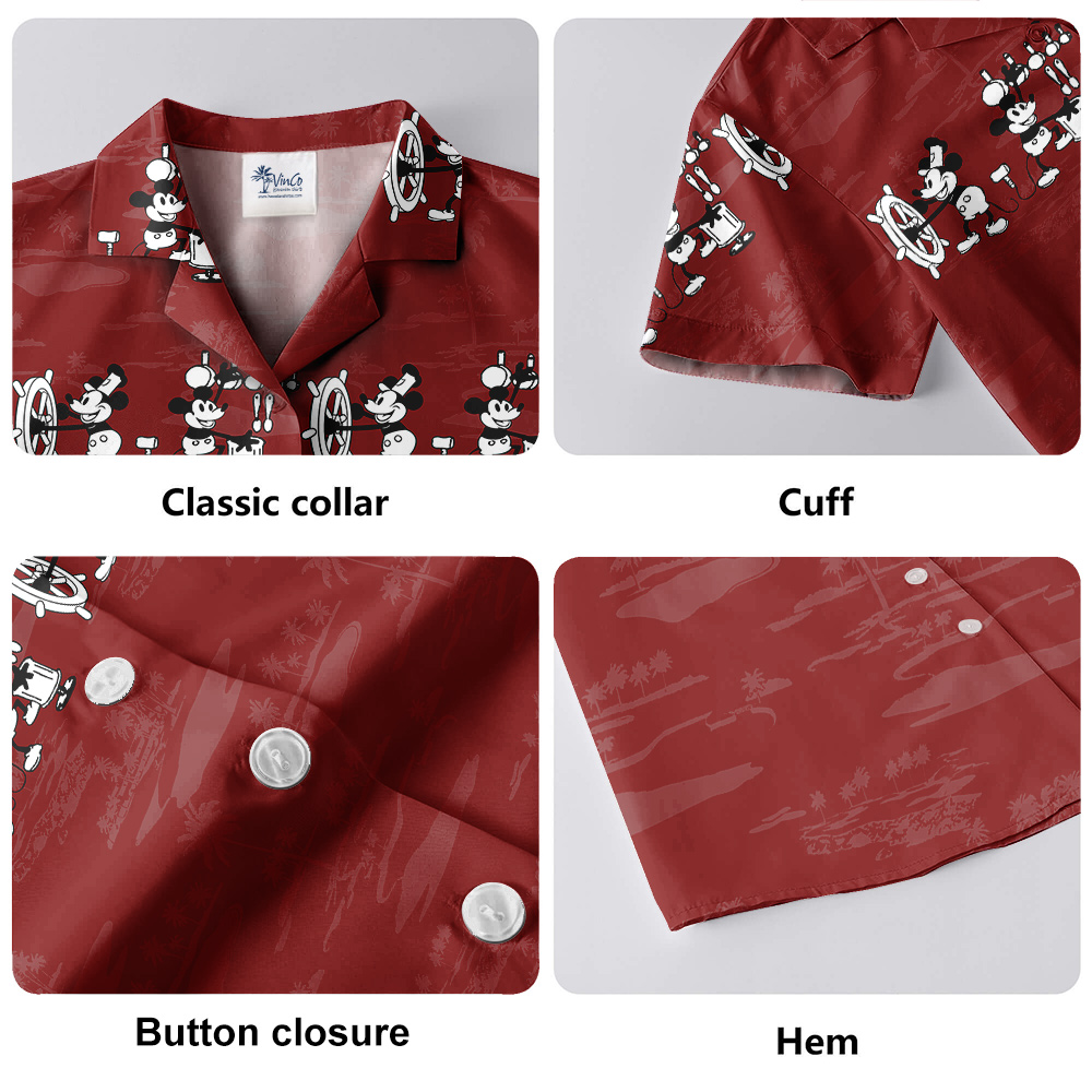 Red Steamboat Willie Mickey Hawaiian Shirt for Men