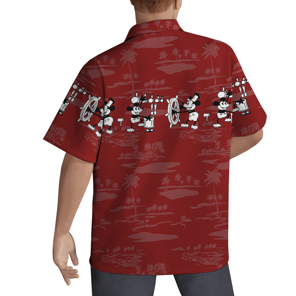 Red Steamboat Willie Mickey Hawaiian Shirt for Men
